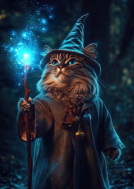 Wizard Cat with Magic Staff