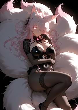 Pink-Haired Fox Girl in Black Outfit