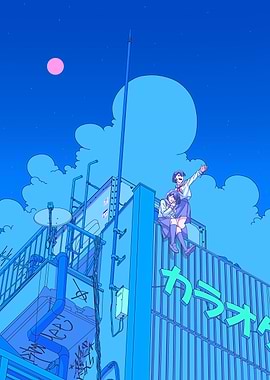 Anime Girls Rooftop Night