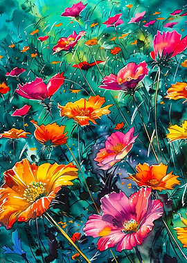 Watercolor Flower Field