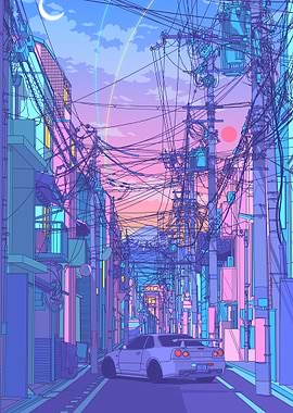 Japanese Cityscape at Dusk