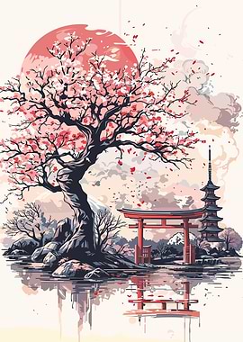 Japanese Cherry Blossom Landscape