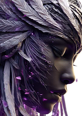 Digital Art Portrait with Feathers