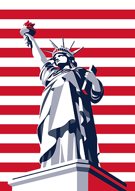 Statue of Liberty with American Flag
