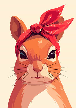 Cute Squirrel in Red Bandana Minimalist Art Illustration
