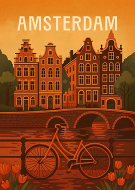 Amsterdam Travel Poster – Canals, Bikes & Tulips