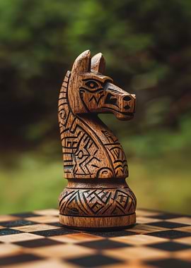 Carved Wooden Chess Knight