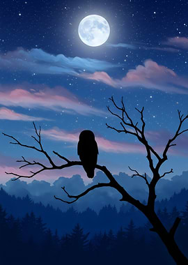 Owl Under Moonlight