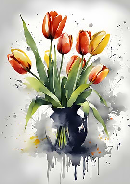 Watercolor Tulips Bouquet