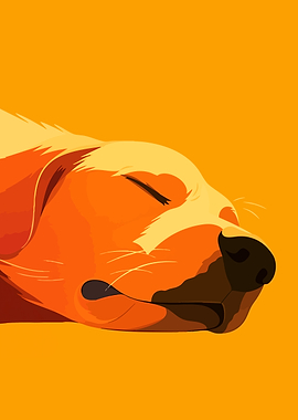 Funny Sleepy Golden Retriever Dog Cute Minimalist Art Illustration