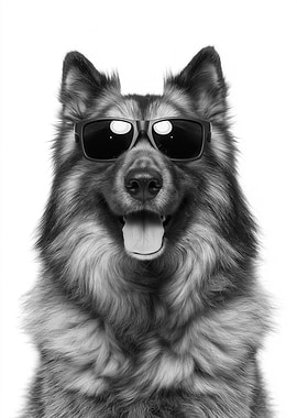 Cool Norwegian Elkhound Dog in Sunglasses