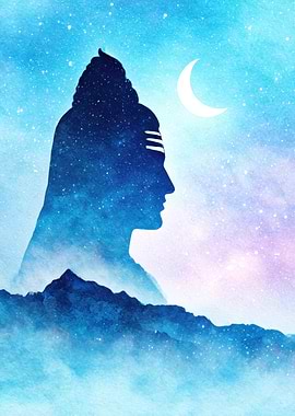 Shiva Silhouette with Mountains