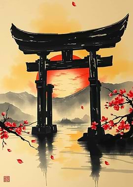 Japanese Torii Gate Sunset