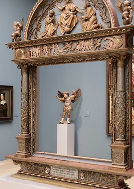 Ornate Wooden Frame with Angel Sculpture