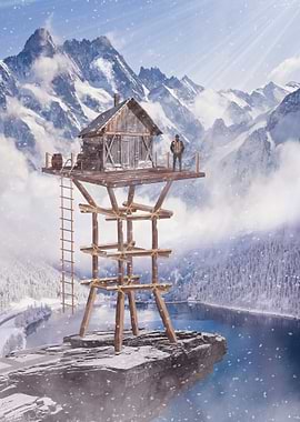 Wooden Cabin on a Cliff