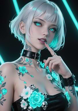 Raven – Fierce Allure With Aqua Eyes and Silver Hair