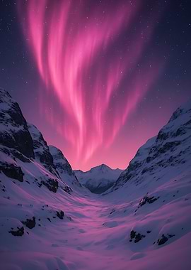 Pink Aurora Borealis Over Mountains
