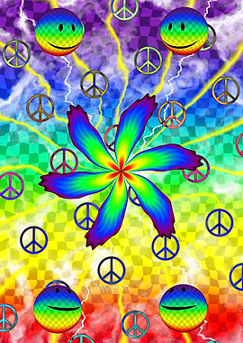 'Psychedelic Happiness' Peace Flower Poster