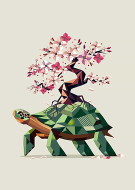 Geometric Turtle with Bonsai Tree – Low Poly Wisdom and Growth