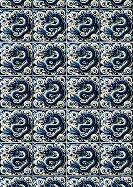Blue Dragon Tile Pattern