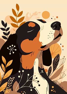 Cute Autumn Dog Boho Art Minimalist Illustration