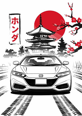Honda Civic with Japanese Landscape