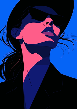 Cool Retro Blue Woman Portrait Minimalist Fashion Art