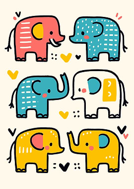 Cute Cartoon Elephants