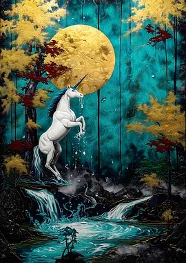 Unicorn Moonlit Waterfall