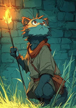 Cat-like Adventurer with Torch