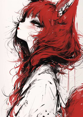 Red Fox Girl Anime Illustration