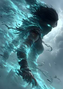 Ethereal Warrior Woman with Glowing Eyes