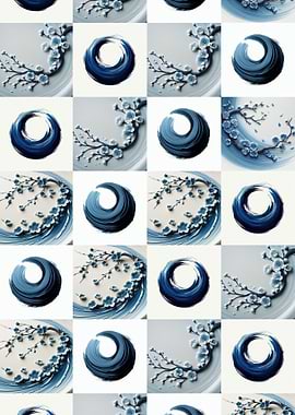 Blue Floral and Circle Pattern