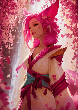 Pink-Haired Anime Girl in Cherry Blossoms
