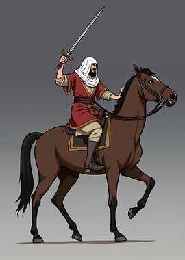 Arab Warrior on Horseback with Sword