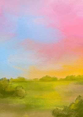 Pastel Sky Over Green Field Painting