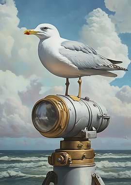 Seagull Perched on Nautical Spotlight