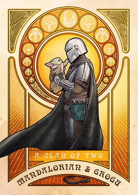 Mandalorian and Grogu in Art Nouveau Style