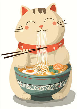 Cat Eating Ramen