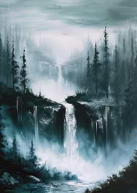 Misty Waterfall Landscape