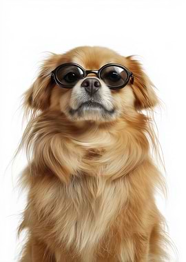 Cool Tibetan Spaniel Dog with Glasses Portrait
