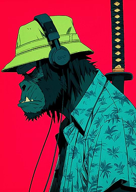 Gorilla with Headphones and Katana