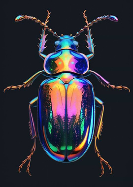 Iridescent Beetle Macro Lens Illustration