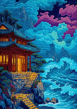 Tranquil Pagoda by the Sea