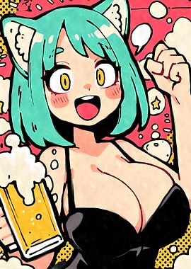 Kaawaii Anime Girl with Beer