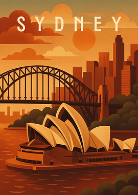 Sydney Travel Poster – Opera House and Harbour Skyline