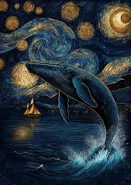 Whale Under Starry Night
