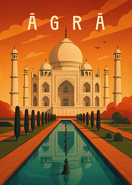 Agra Travel Poster India – Taj Mahal & Indian Majesty