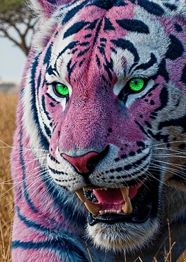 Colorful Tiger Portrait with Green Eyes