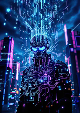 Cyberpunk Hacker in Futuristic Cityscape